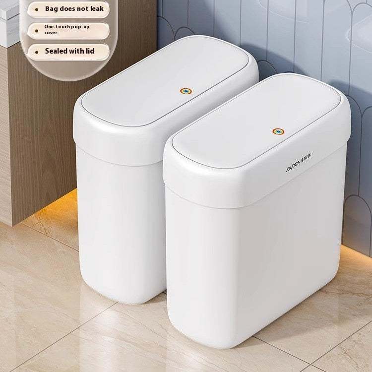 Large Capacity Bathroom Trash Can with Lid - Durable Plastic Waste Bin
