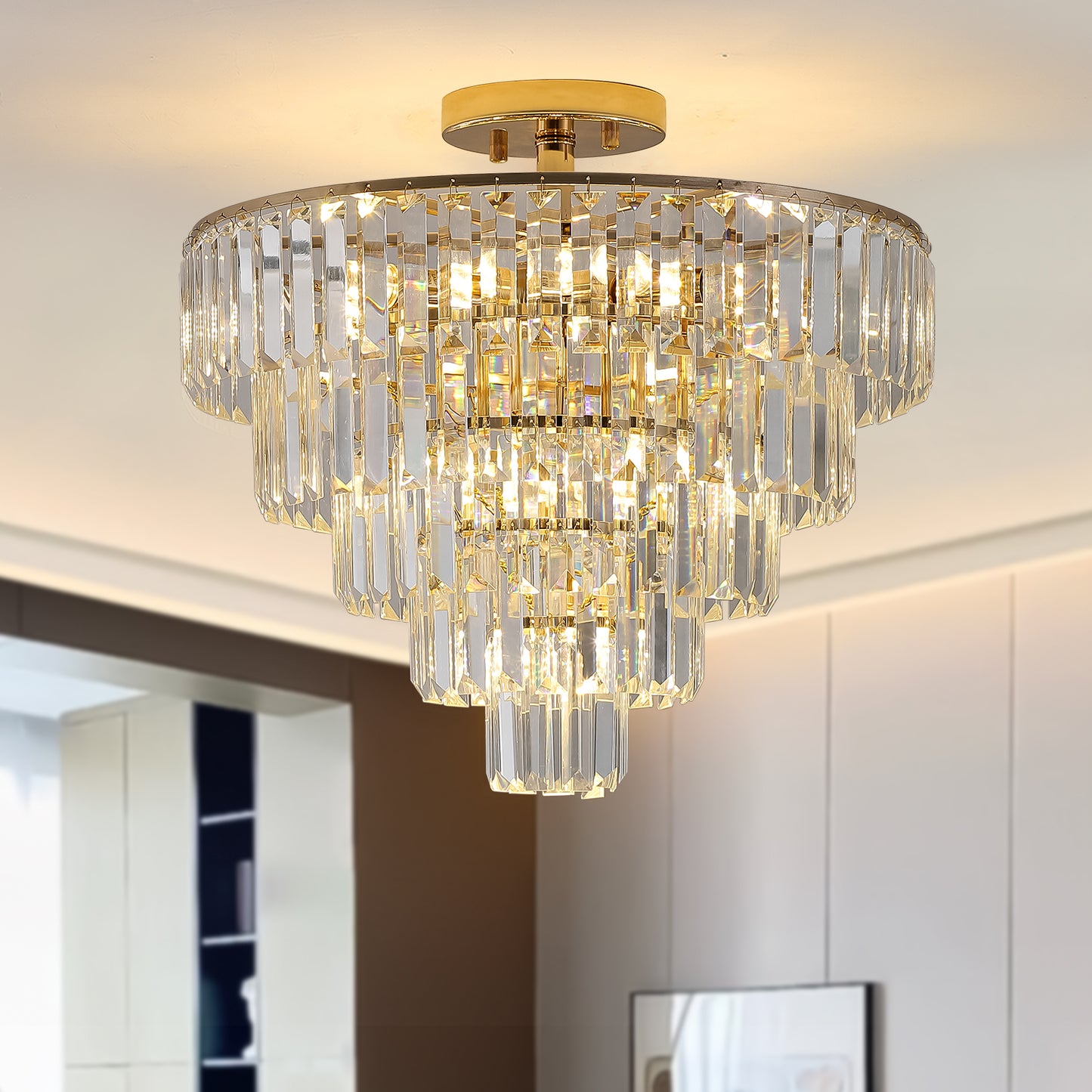 Elegant 5-Tier Gold Crystal Chandelier - Contemporary Ceiling Light Fixture