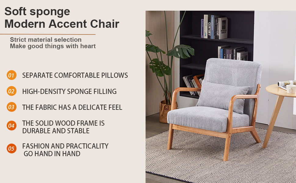 Mid-Century Modern Upholstered Accent Chair - Light Gray