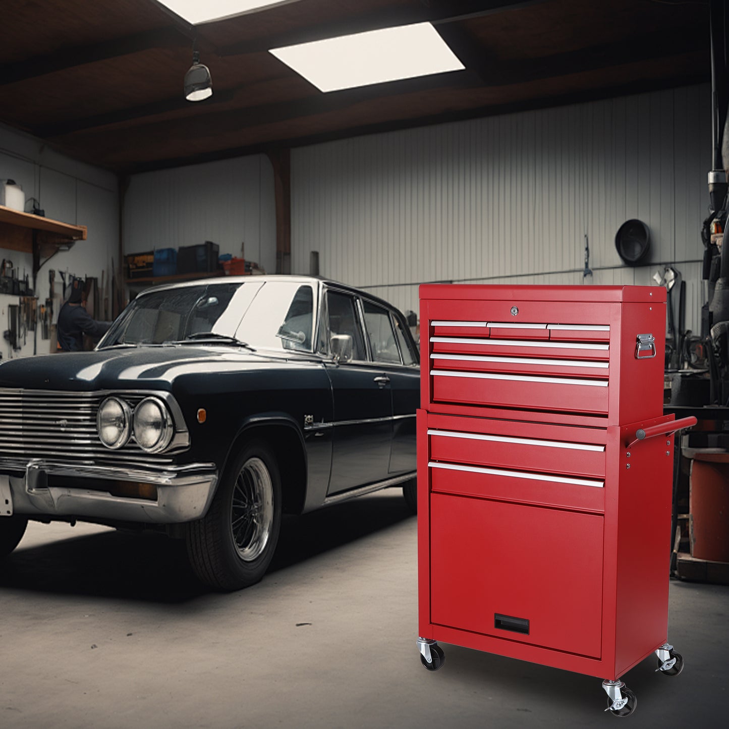 8-Drawer Rolling Tool Chest with Detachable Top Toolbox - Steel Garage Storage Cart, Lockable Wheels