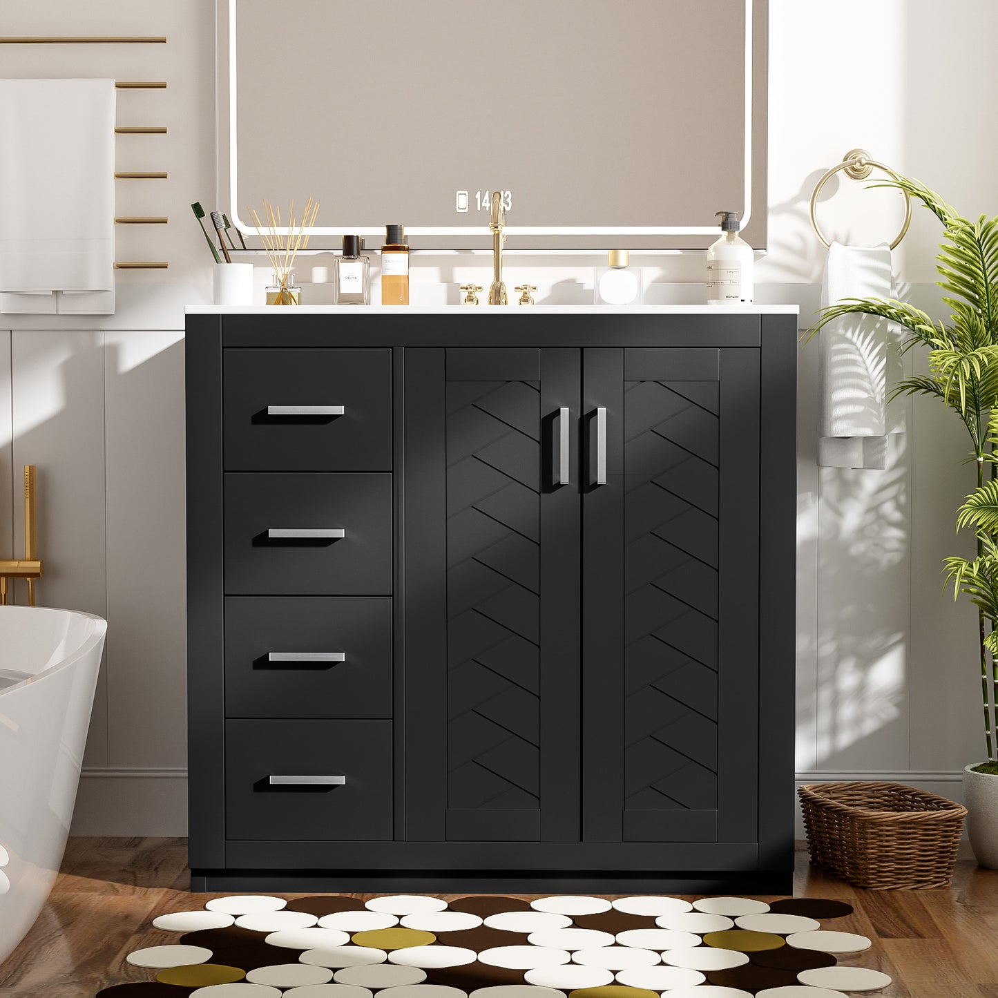 36-Inch Black Bathroom Vanity with Ceramic Sink & Soft-Close Drawers