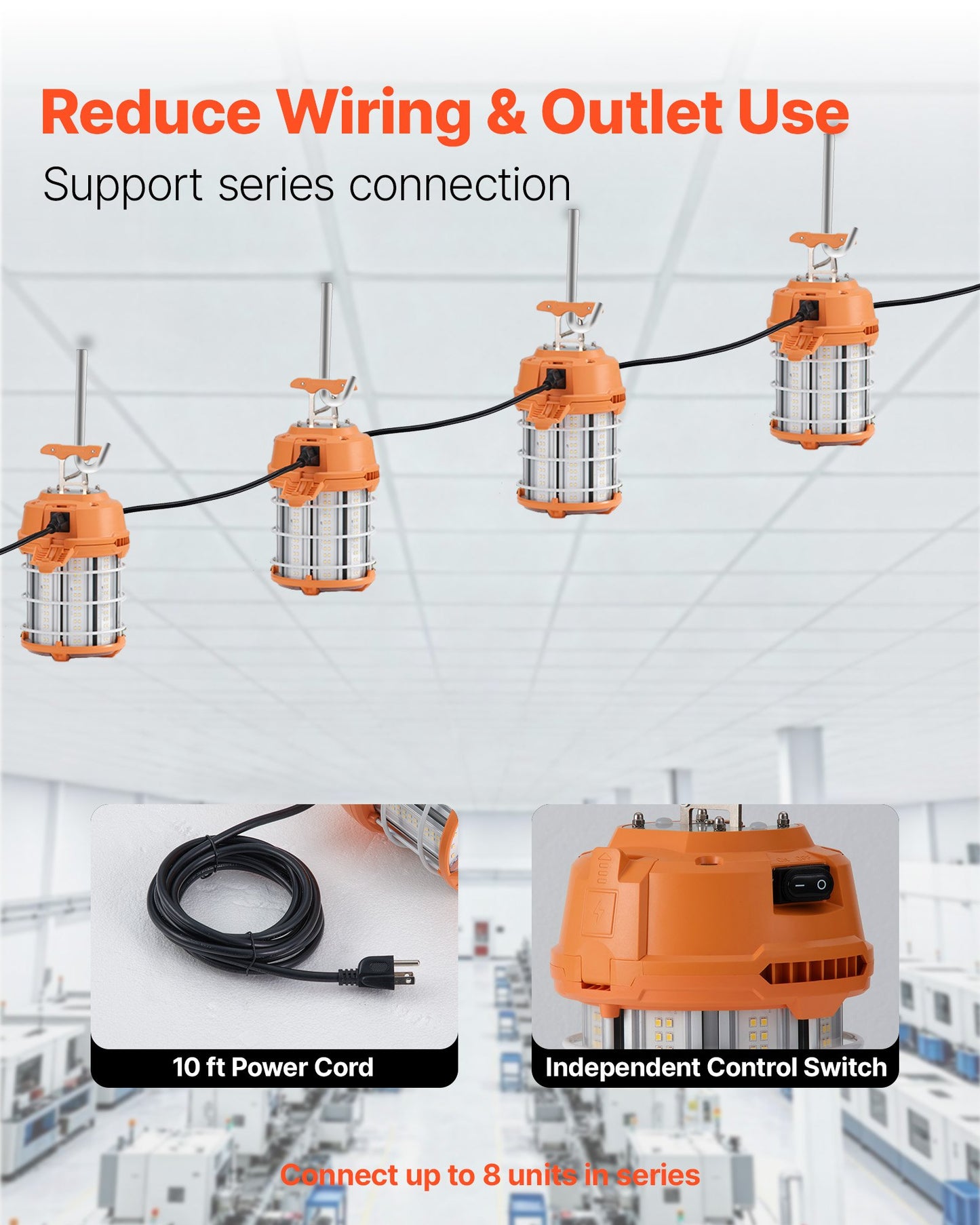 100W LED Work Light with 14400 Lumens, Water-Resistant, Linkable for Construction & Workshop