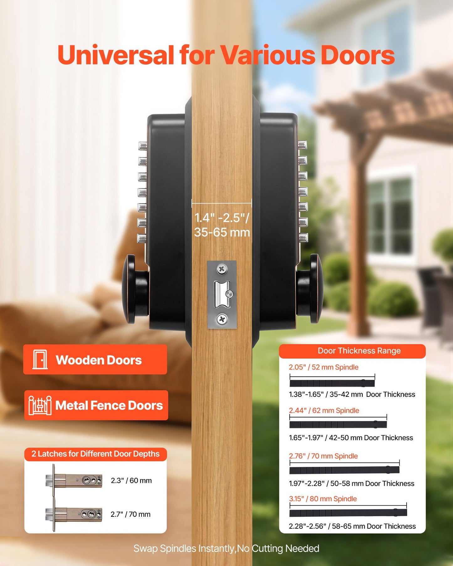 Mechanical Keyless Door Lock with 4-7 Digit Code – Double-Sided Push Button, Auto Locking, Oil-Rubbed Bronze, Black