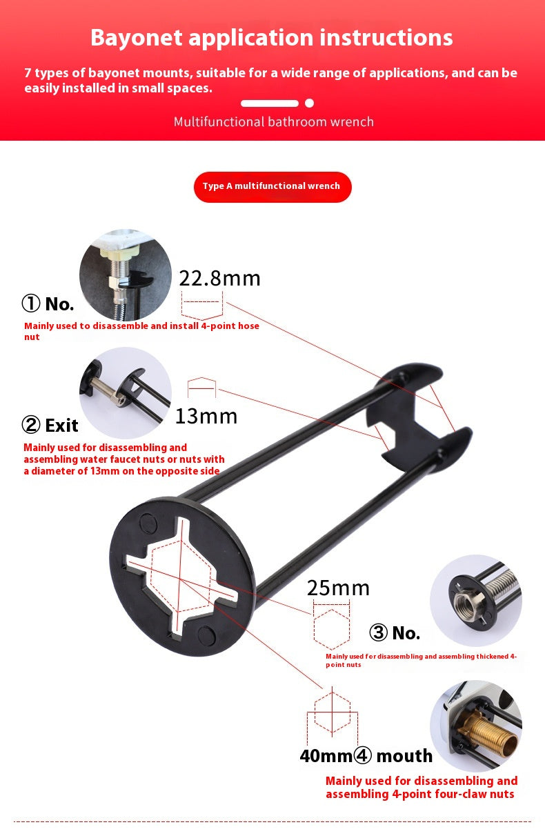Multifunctional Kitchen and Bathroom Wrench - Sink Faucet Nut Tool Set