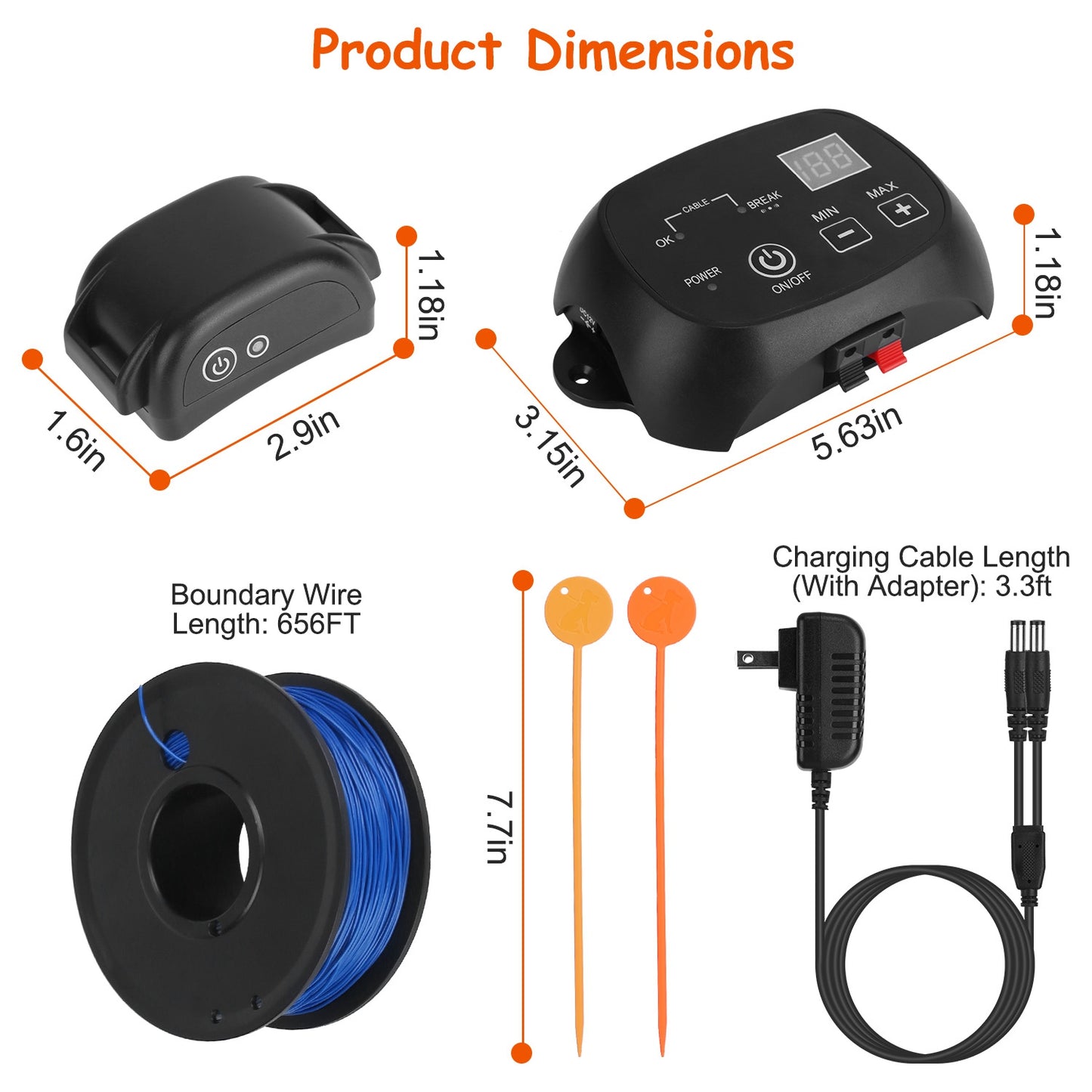 Dog Fence System with Adjustable Containment Collar IPX7 Waterproof Rechargeable