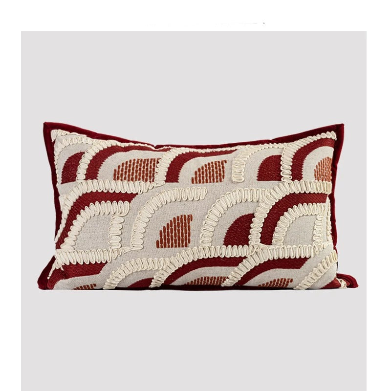 Red Wabi-Sabi Embroidered Throw Pillow - Mid-Century Style, Multiple Sizes
