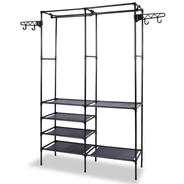 Metal Garment Rack Shoe Clothing Organizer Shelves Freestanding