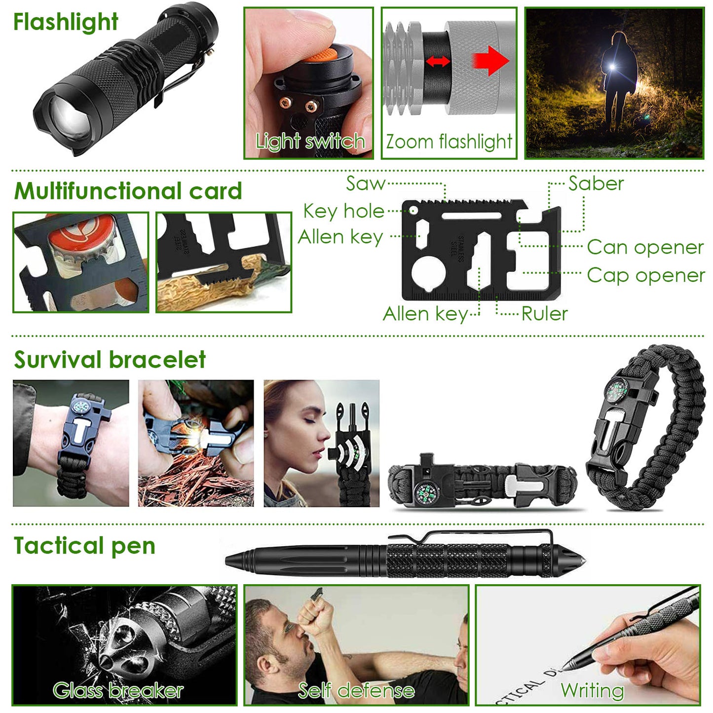 47-Piece Emergency Survival Kit with First Aid Supplies for Outdoor Adventures