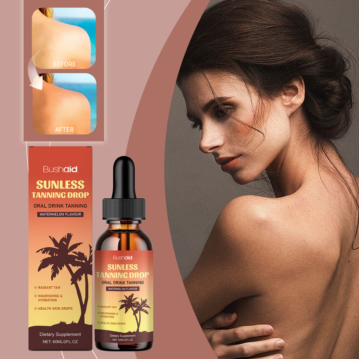 Natural Black Sunless Tanning Drops - 60ml Facial Self Tanner