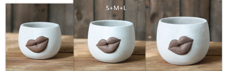 Big Lips Cement Flower Pot - Abstract Modern Home Decor