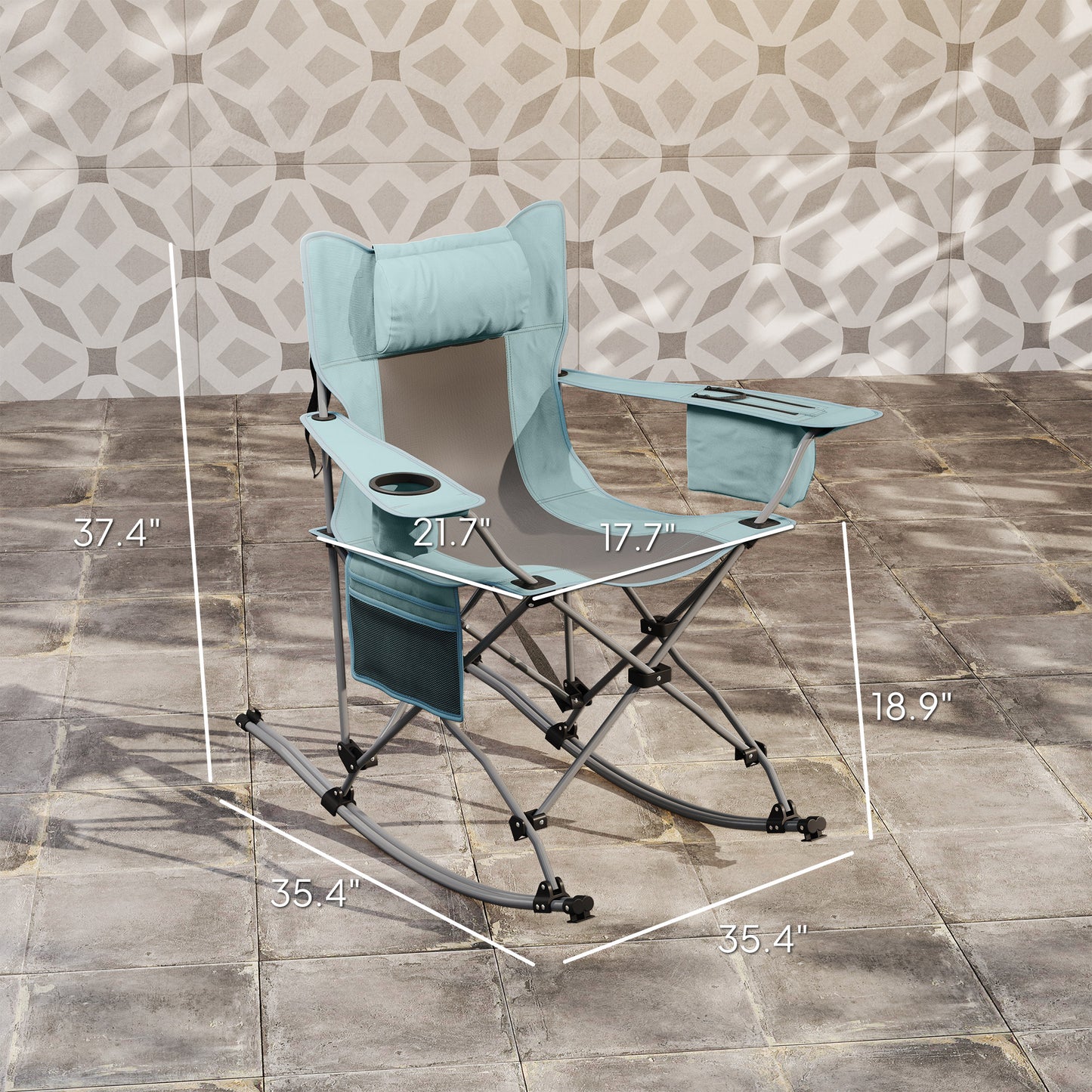 Folding Rocking Camping Chairs Set with Cooler Bag & Cup Holder - Gray
