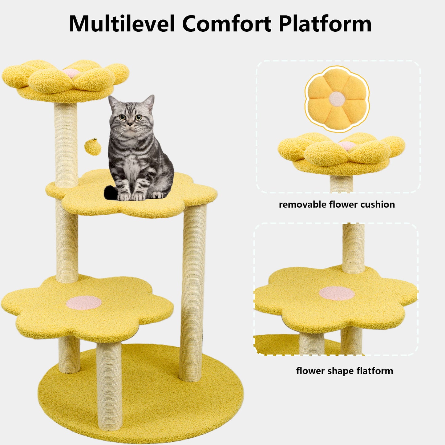 Yellow Multi-Level Cat Tree with Removable Perch & Scratching Posts - Climbing & Resting Tower