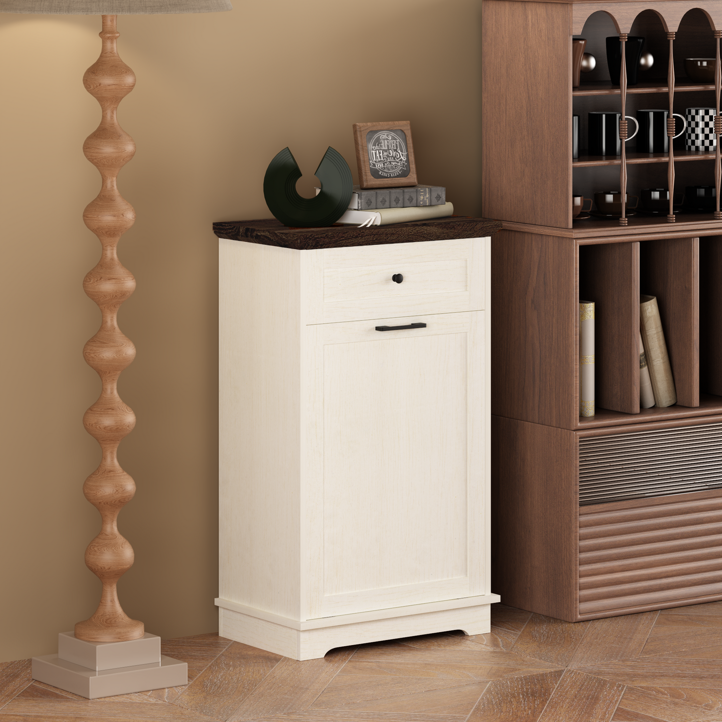 10 Gallon Tilt-Out Trash Cabinet - Antique White