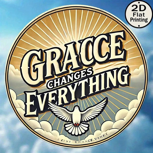Round Metal Wall Sign - White Dove & Sunbeam Art, 8x8 Inch