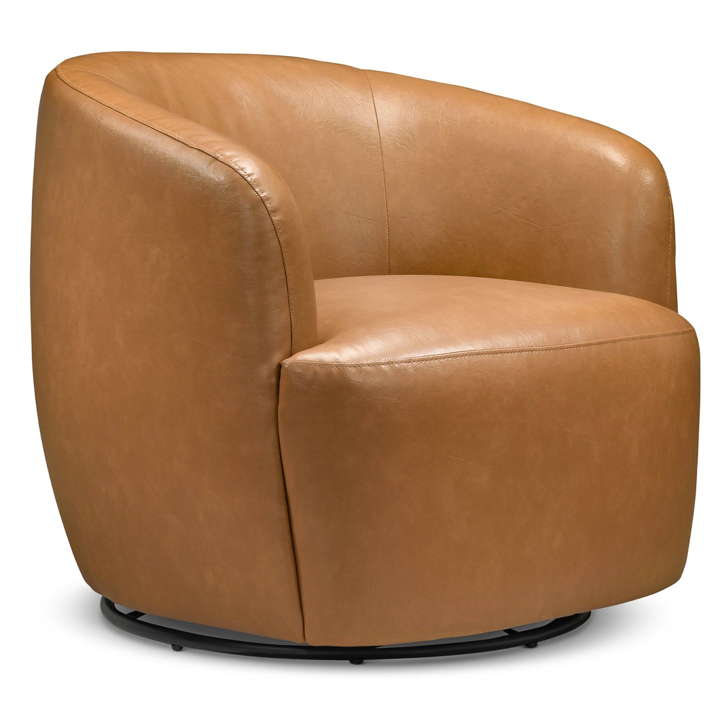 Mina 32 W Tan Vegan Leather Upholstered Swivel Barrel Chair
