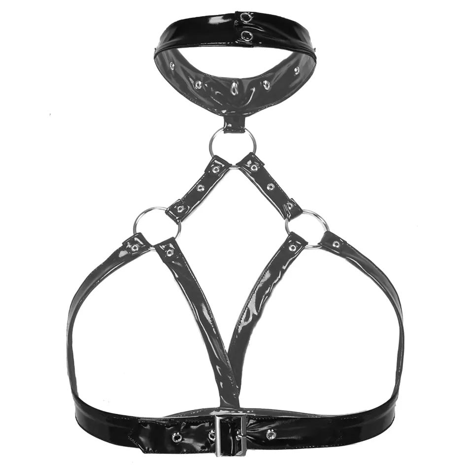 Bright PVC Patent Leather Halter Bra for Adult Wellness with Multiple Sizes