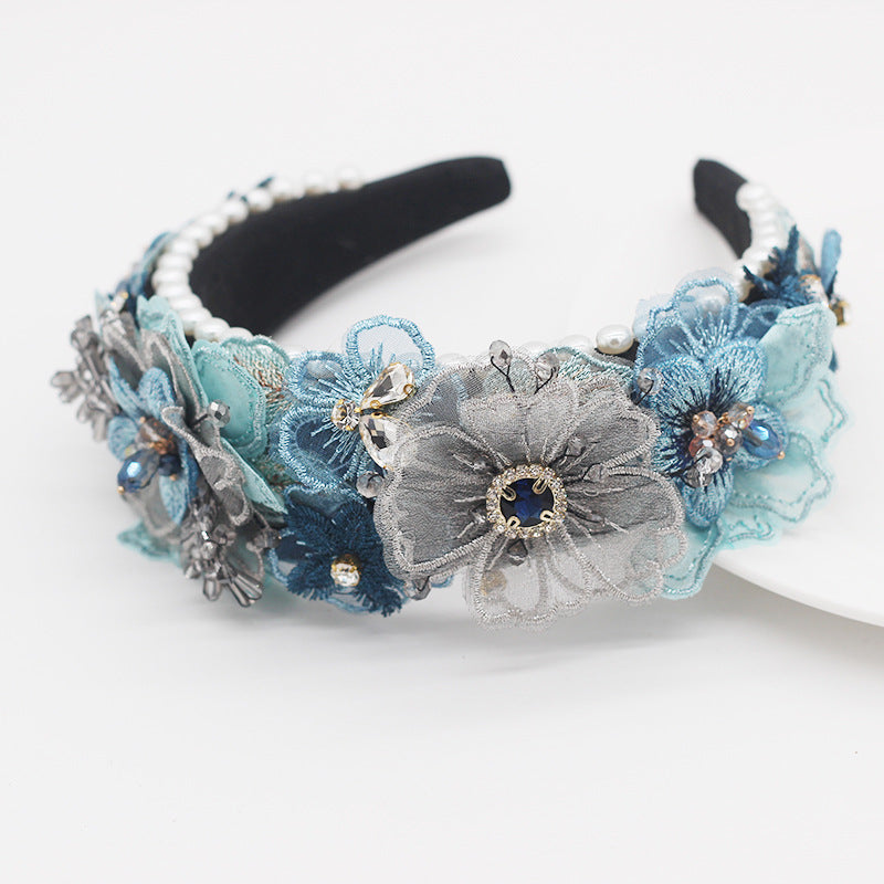 Baroque Pearl Lace Petal Crystal Embellishment Headband for Women - Multiple Colors