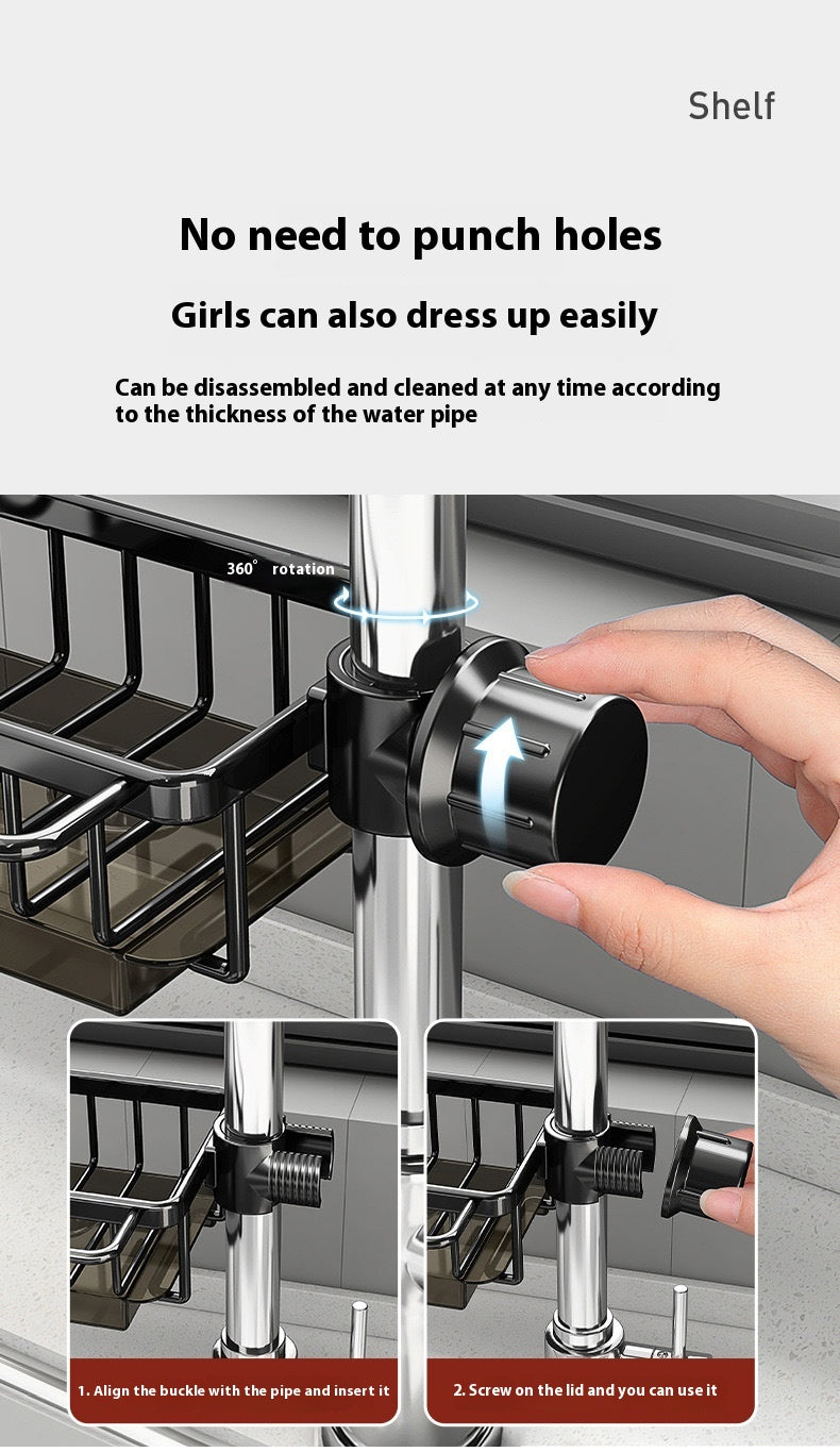 Multi-Purpose Aluminum Sink Faucet Storage Rack for Kitchen & Bathroom