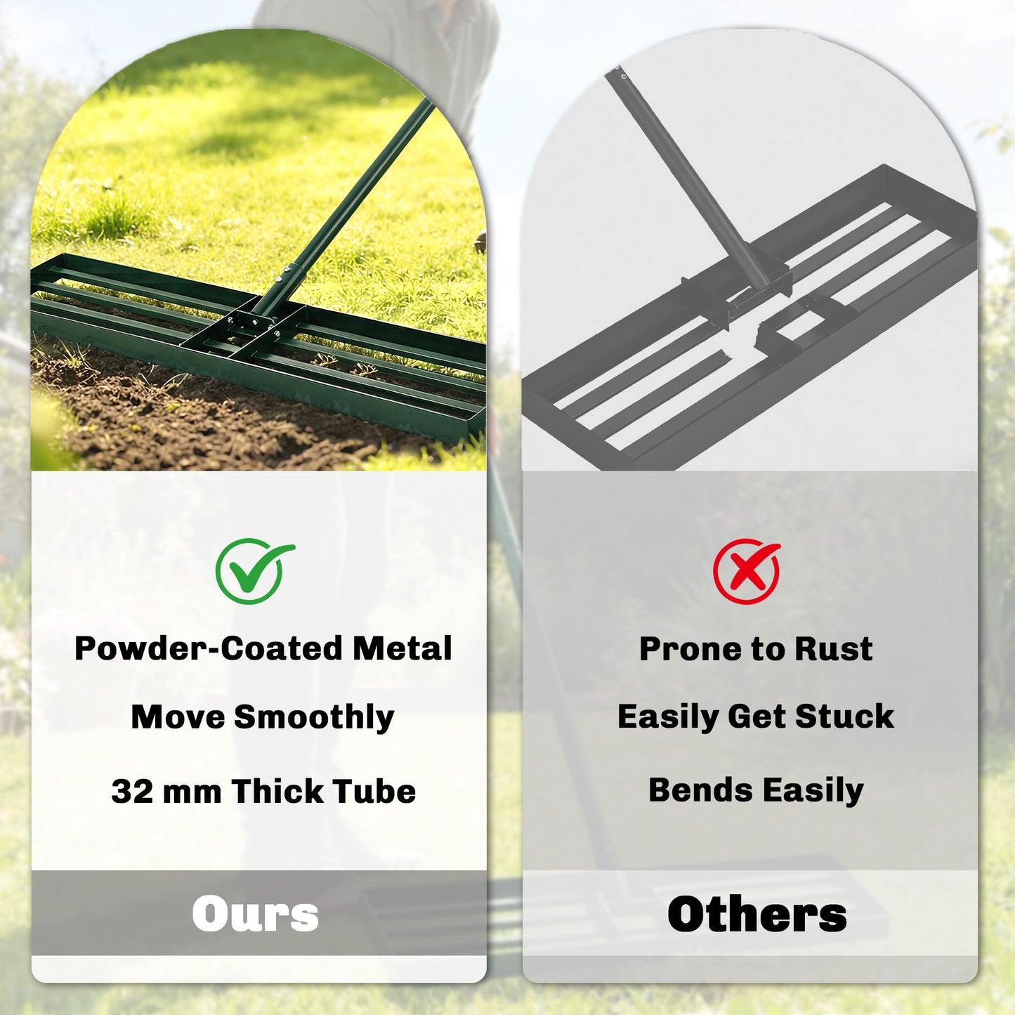 Heavy Duty Lawn Leveling Rake 36-Inch Garden Tool with Adjustable Handle