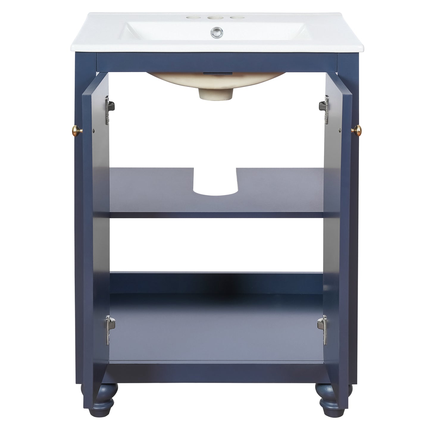 24" Blue Modern Bathroom Vanity with Ornate Design & Soft-Close Hinges