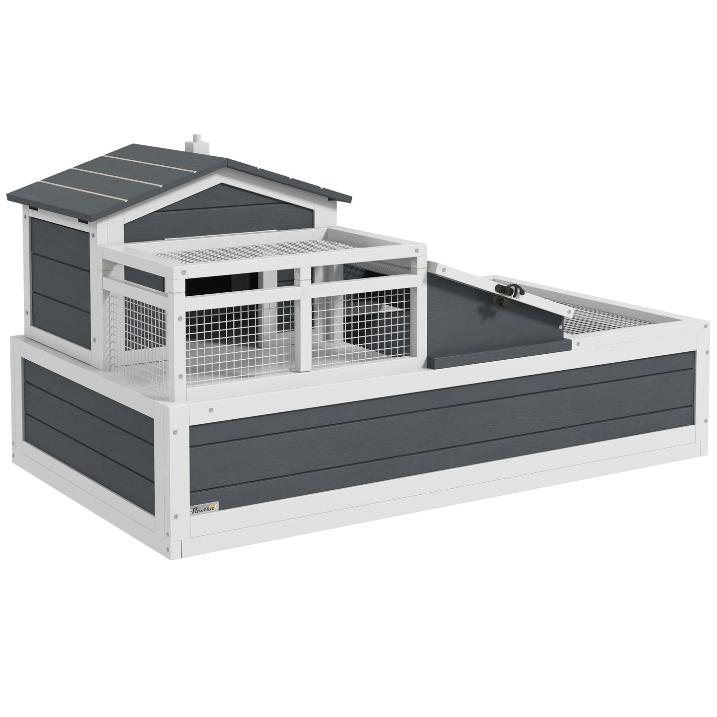 Large 3-Room Tortoise Habitat House with Balcony & Two Stories - Gray