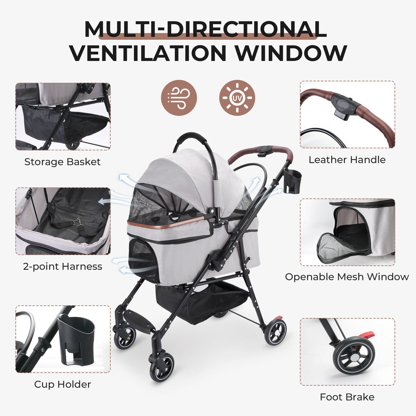 Foldable Pet Stroller for Small Dogs and Cats - Portable, Safety & Comfort