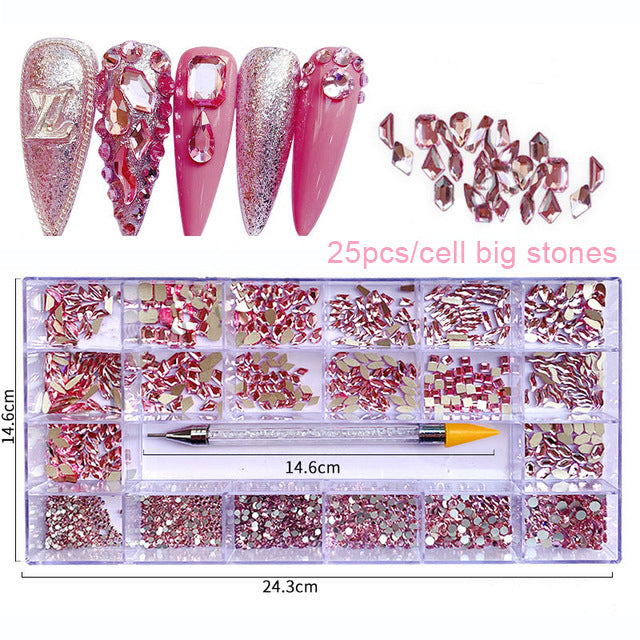 Nail Art Drill Kit with Glass Diamond Organizer Box