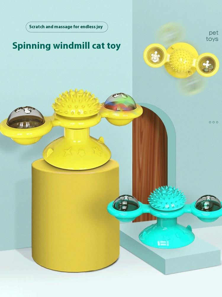 Interactive Cat Toy Set with Windmill LED Ball, Suction Cup & Catnip, Indoor Exercise & Entertainment