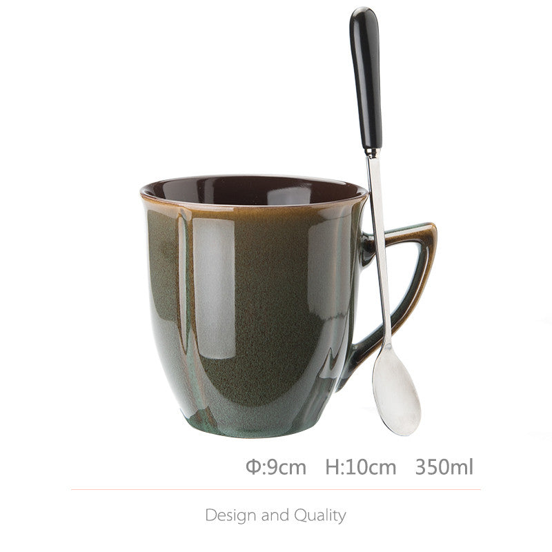 Large Capacity Ceramic Cup with Lid and Spoon - Retro Kitchen Accessory