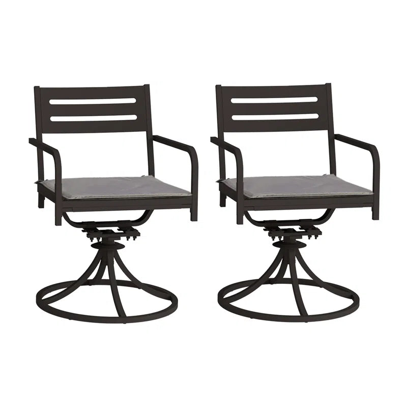 Set Of 2 Powder-Coated Steel 360 Swivel Outdoor Dining Chairs With