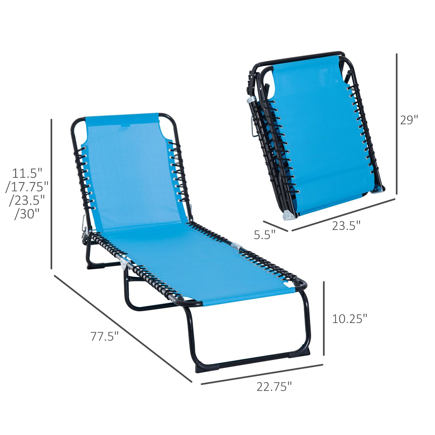 Foldable Lounge Chair - 4-Position Reclining, Portable Mesh, Light Blue