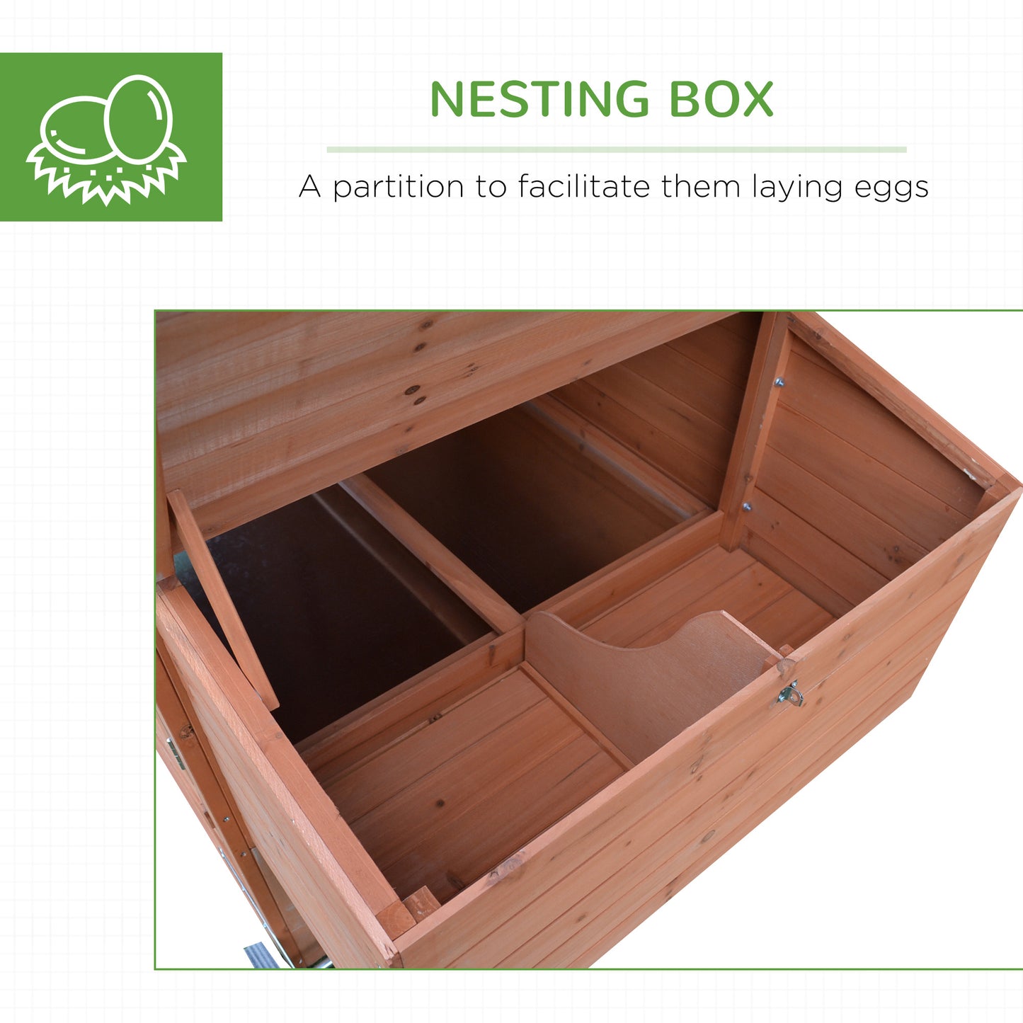 Wooden Chicken Coop with Nesting Box and Wheels - Outdoor Poultry Cage, 96.5 Inches