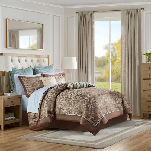 12-Piece Comforter Set with Cotton Bed Sheets - Blue & Brown Full