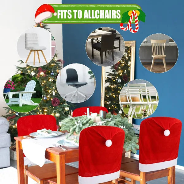 Christmas Santa Hat Chair Covers Set - Festive Holiday Decor