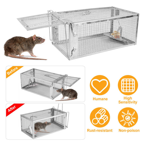 Galvanized Steel Humane Mouse Trap with Gravity Lock - Indoor Outdoor Bait Catcher