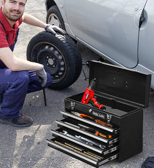 20.3-Inch Metal Tool Box with Drawers, Lockable Steel Chest for Garage and Workshop
