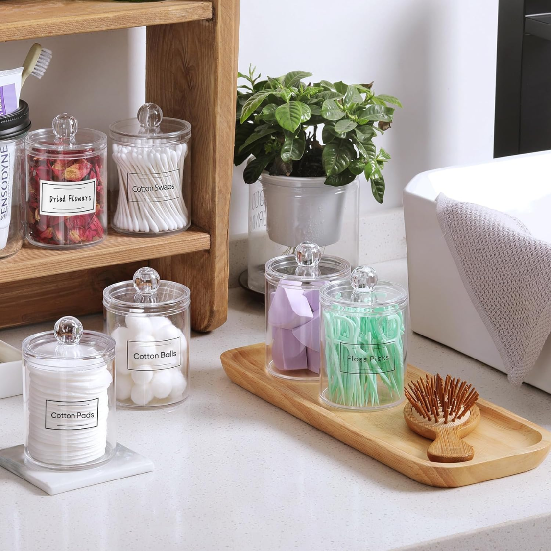 4-Pack Clear Acrylic Qtip Holder Dispenser Set - Bathroom Storage