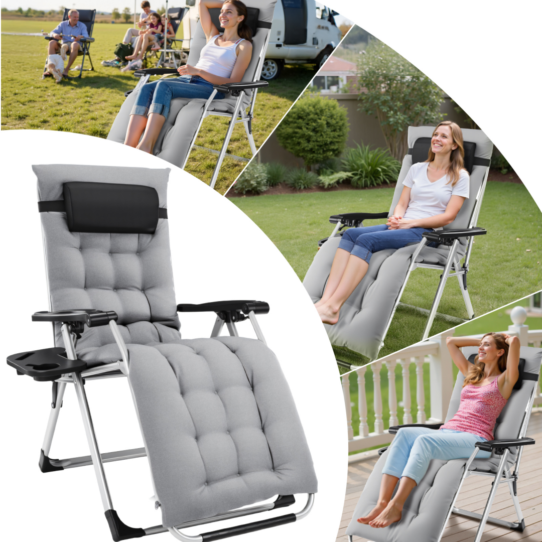 Zero Gravity Reclining Camping Chair with Cup Holder & Cushion
