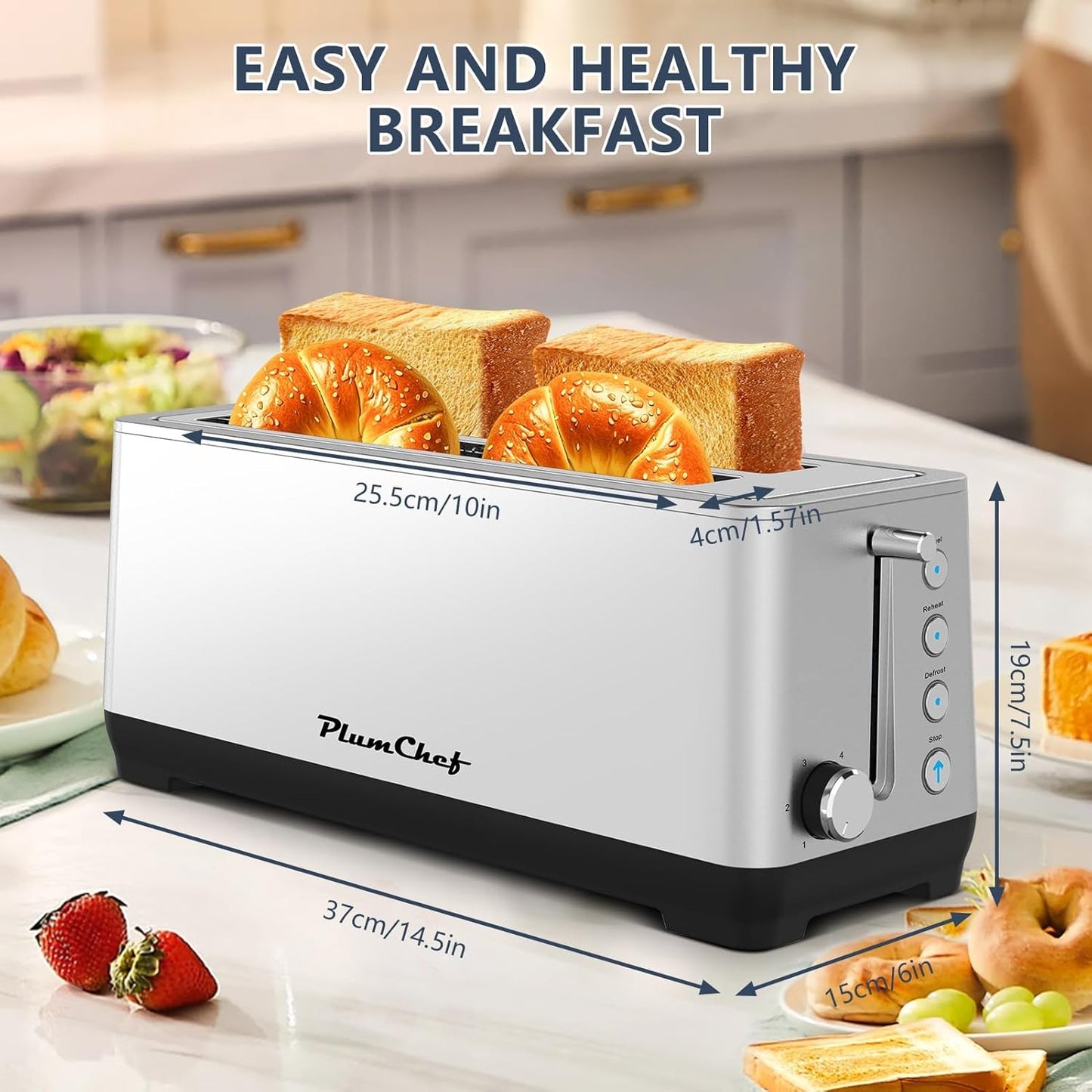 4-Slice Extra Wide Toaster with 6 Settings & Removable Crumb Tray - Silver
