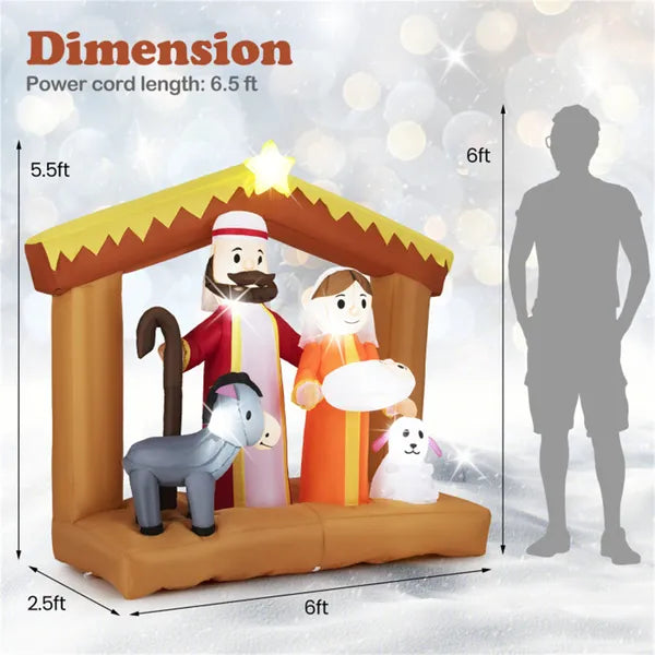 6ft Inflatable Nativity Scene with LED Lights - Weather-Resistant