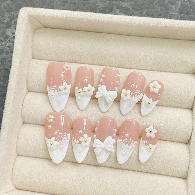 Manicure Nail Art Kit with Flower Design - Small & Medium Almond Shades