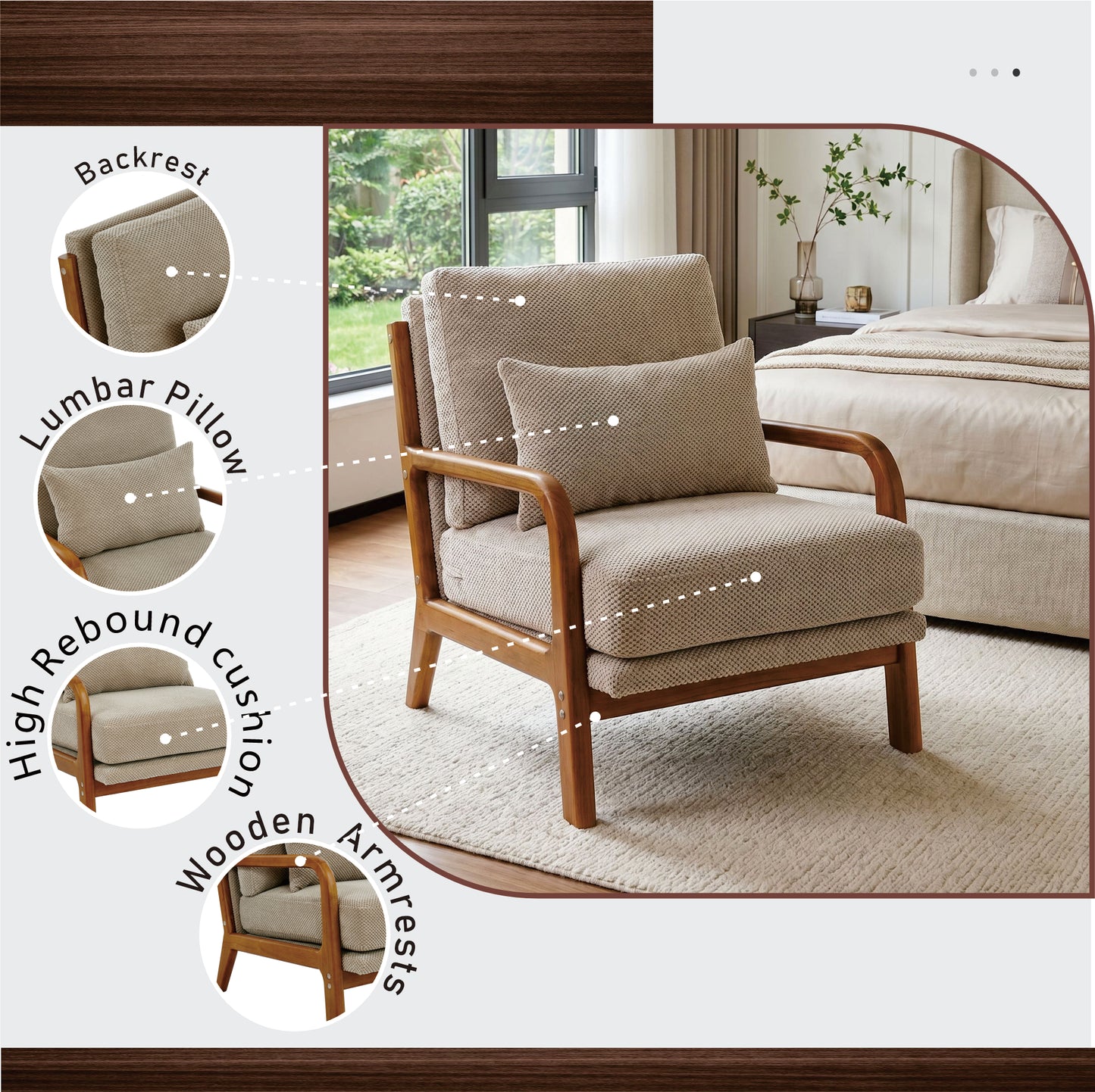 Mid-Century Modern Wooden Lounge Chair - Camel Upholstery