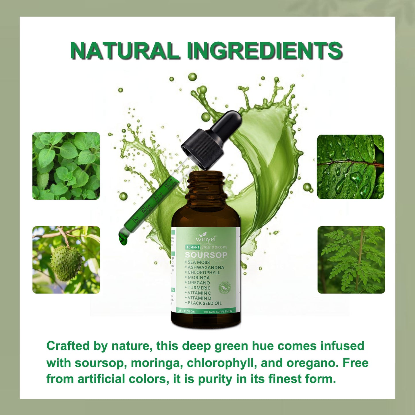Soursop 10-in-1 Herbal Liquid Drops - Moringa, Seaweed & Ashwagandha Blend