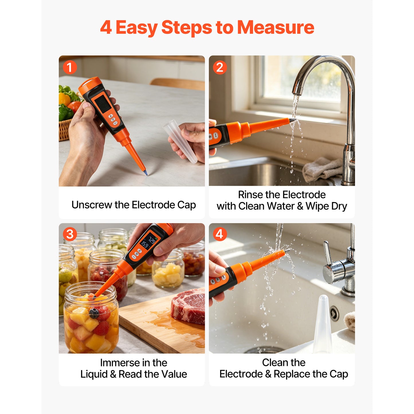 PH Meter for Food and Baking, Waterproof Probe, Calibration Pack, Food Fermentation & Dough Testing