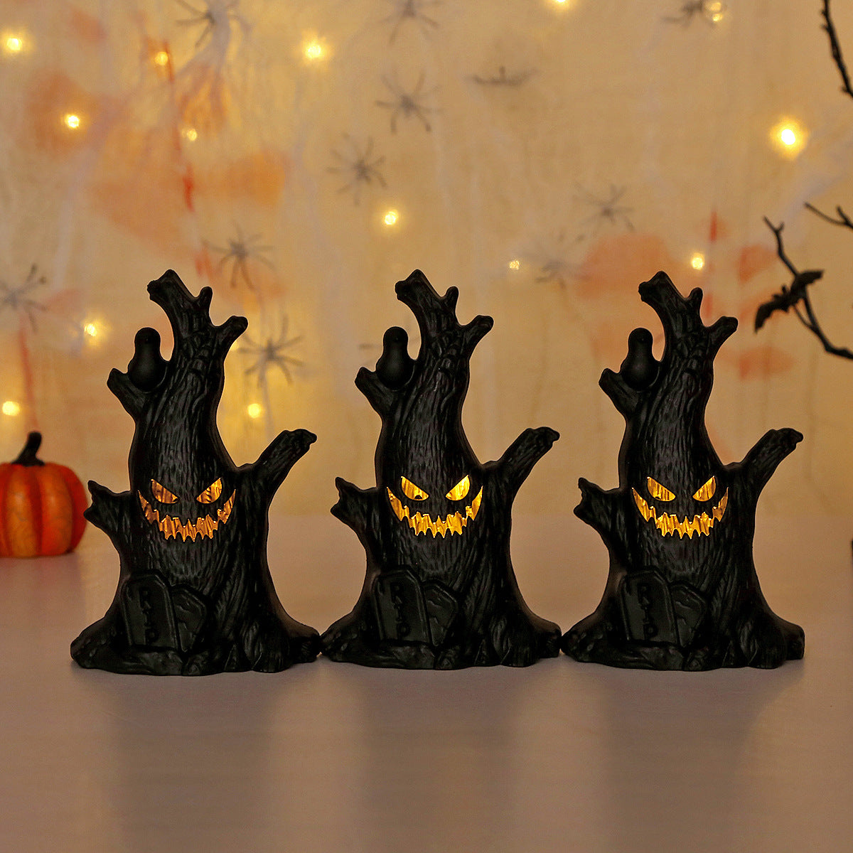 Halloween Pumpkin Lamp Ghost Tree Decoration - Plastic, 16cm