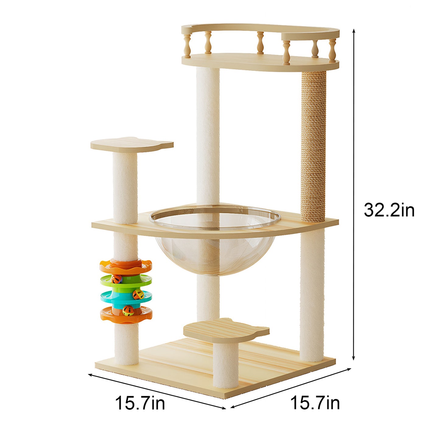 Wood Cat Tower with Sisal Scratching Posts & Top Perch - Modern Cat Tree for Indoor Cats