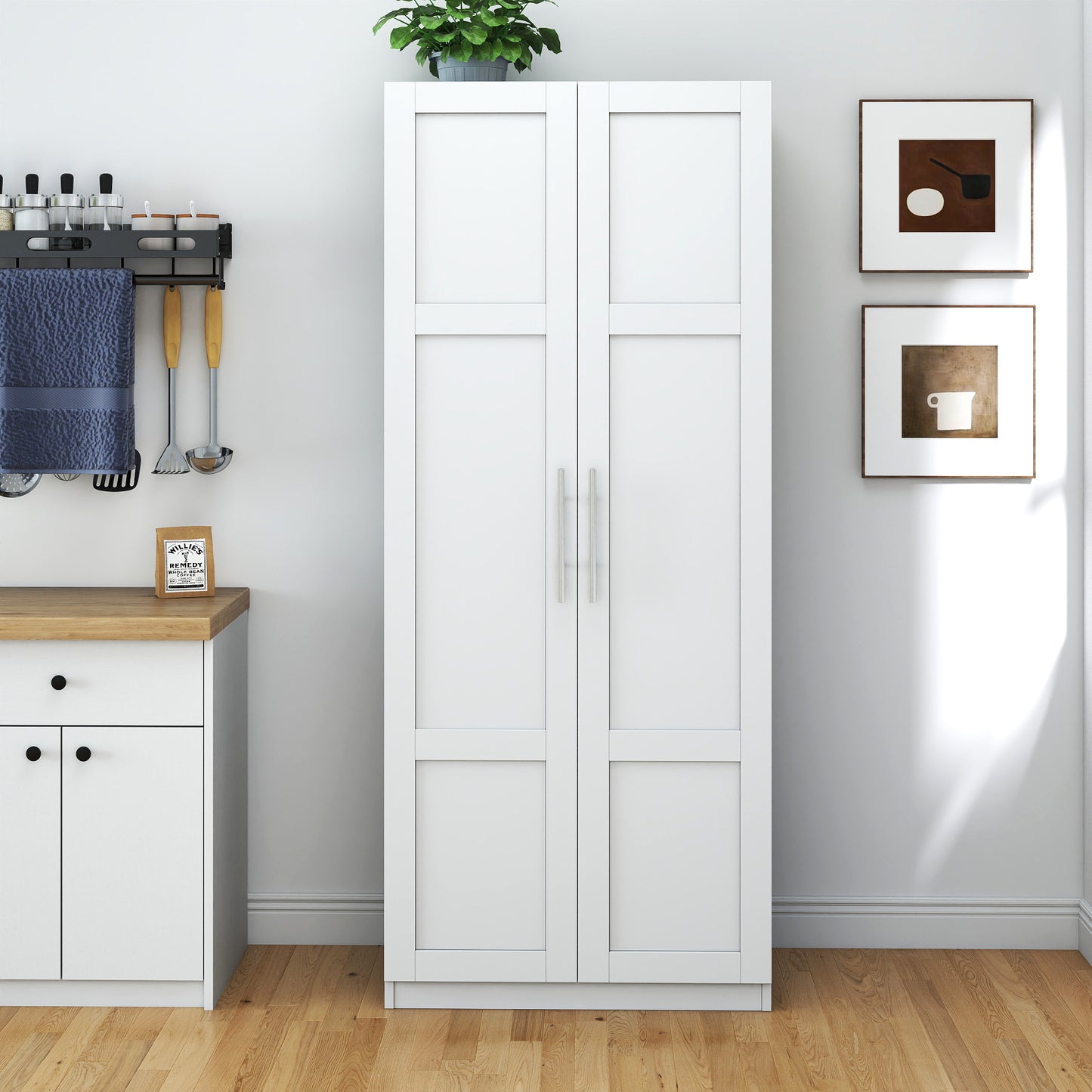 White Pantry Cabinet with 2 Doors & 3 Shelves - Versatile Storage