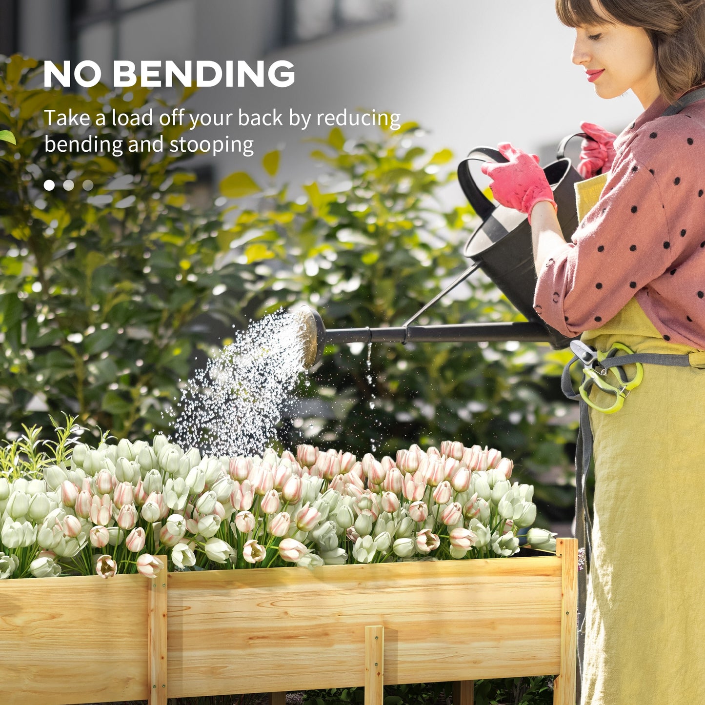 Large Wooden Raised Garden Bed with Legs, Drain Holes & Liner - Natural Finish