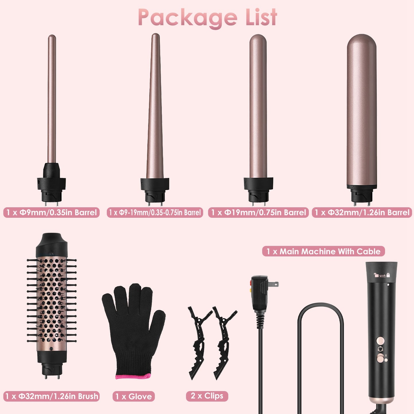 5-in-1 Curling Iron Wand Set with Interchangeable Barrels & Heat Control