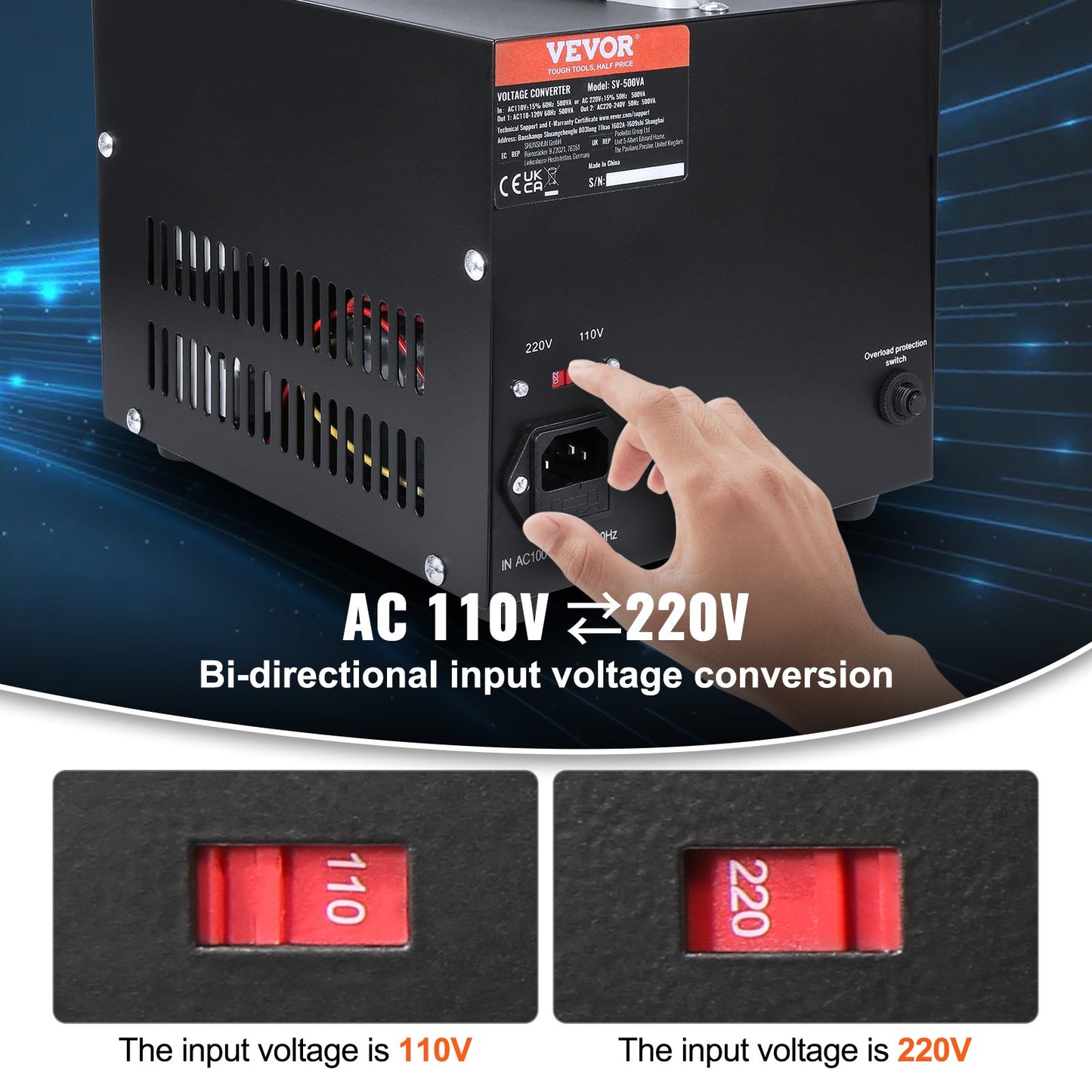 2000W Voltage Converter Transformer - Step Up/Down Power Supply with US & EU Outlets, USB Port